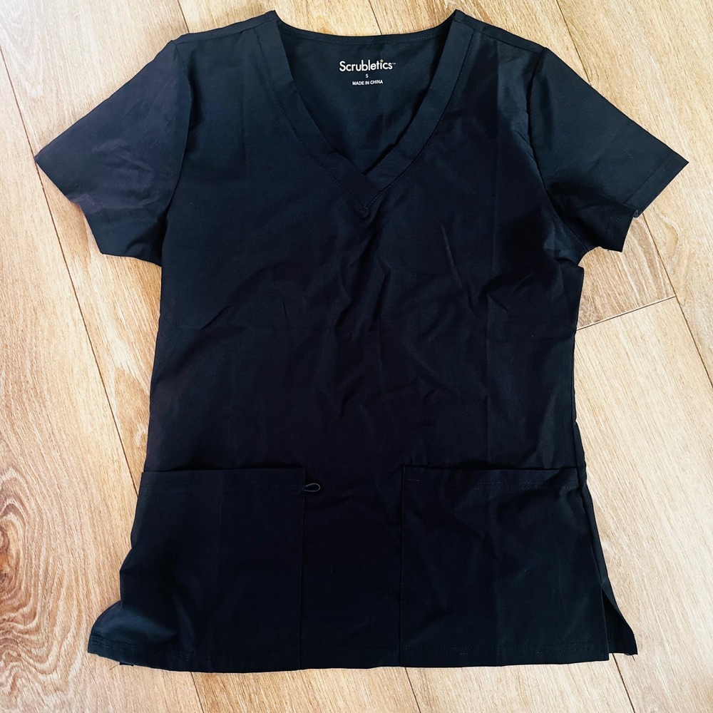 Scrubletics Womens V-Neck Scrub Top Black Short Sleeve GS-841BK Small